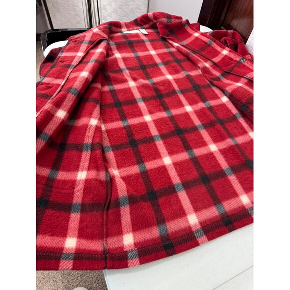 "BROWNSTONE STUDIO" Button Up Fuzzy Fleece Blazer Cardigan Jacket Red Plaid SZ L - Picture 8 of 8